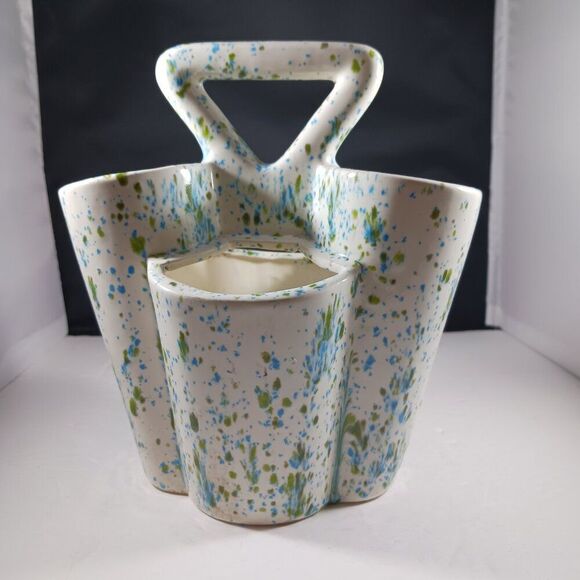 MCM 1975 Blue Green Splatterware Bud Vase / Utensil - Picture 4 of 12